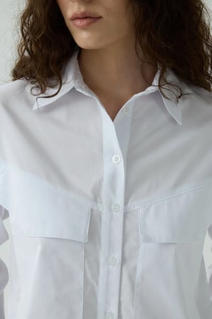 Beyaz Çift Cepli Mini Poplin Gömlek