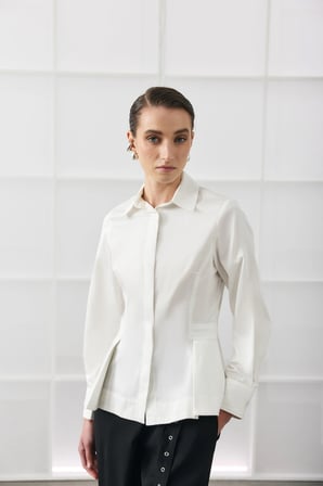 Beyaz Peplum Poplin Gömlek
