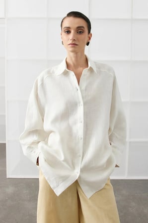 Beyaz Oversize Basic Keten Gömlek
