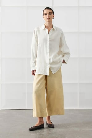 Beyaz Oversize Basic Keten Gömlek