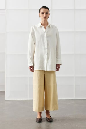 Beyaz Oversize Basic Keten Gömlek