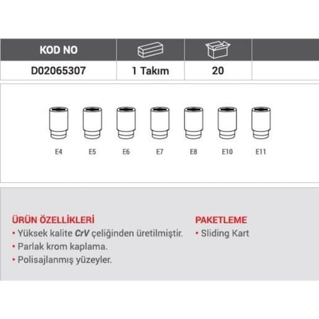 PRODHT D02065307 1/4 Star Torx Uçlu Lokma Takımı 7 Parça