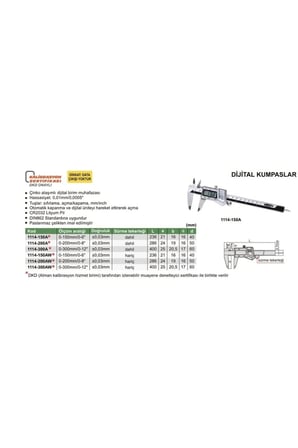 Insize 1114-300A Dijital Kumpas, Sert Çinko Kasa 300 mm