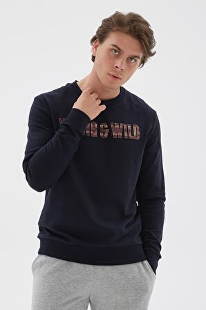 Bisiklet Yaka Baskılı Sweatshirt Lacivert / Navy