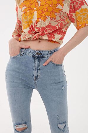 Yırtık Detaylı Denim Pantolon A.Mavi / Light Blue