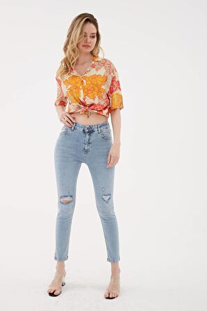 Yırtık Detaylı Denim Pantolon A.Mavi / Light Blue