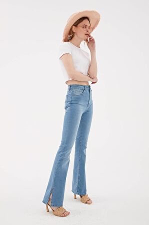 Paçası Yırtmaçlı Denim Pantolon Mavi / Blue