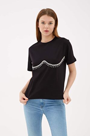 Taş Detaylı T-Shirt Siyah