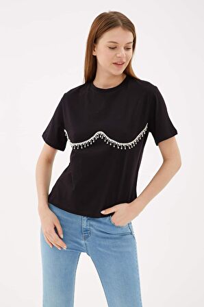 Taş Detaylı T-Shirt Siyah