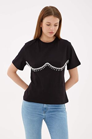 Taş Detaylı T-Shirt Siyah