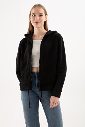 Fermuarlı Polar Sweat Siyah