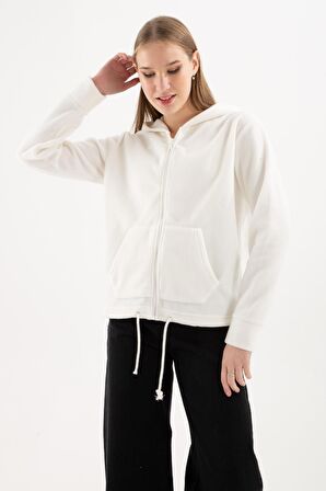 Fermuarlı Polar Sweat Ekru