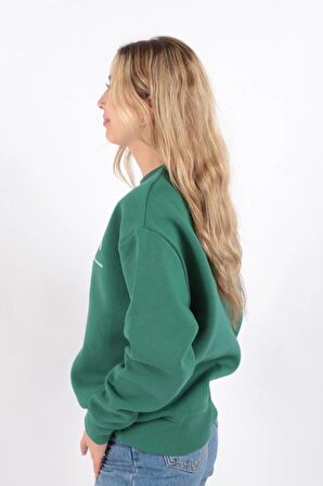 Bisiklet Yaka Baskılı Sweat Yeşil