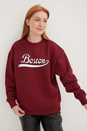 Bisiklet Yaka Baskılı Sweat Bordo