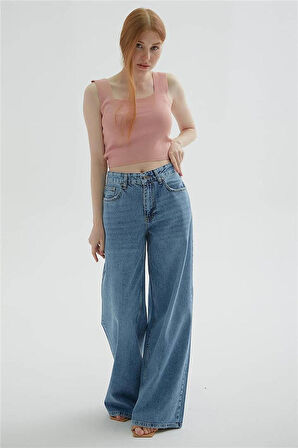 Geniş Paça Denim Pantolon Mavi