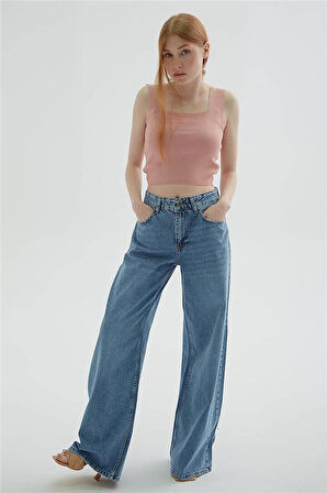 Geniş Paça Denim Pantolon Mavi