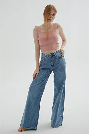 Geniş Paça Denim Pantolon Mavi
