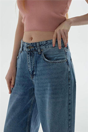 Geniş Paça Denim Pantolon Mavi