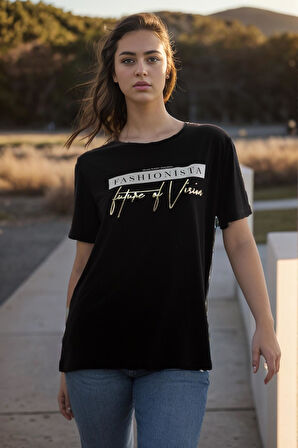 Baskılı T-Shirt Siyah
