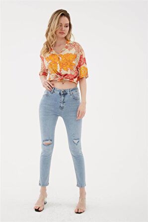 Yırtık Detaylı Denim Pantolon A.Mavi
