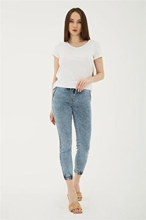 Paçası ve Beli Lastikli Denim Pantolon A.Mavi