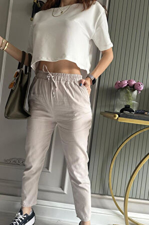 Gabardin Keten Pantolon Taş