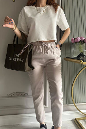 Gabardin Keten Pantolon Taş