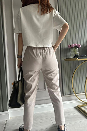 Gabardin Keten Pantolon Taş