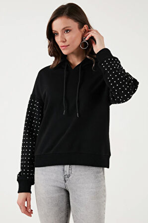 Taş Detaylı Sweat Siyah