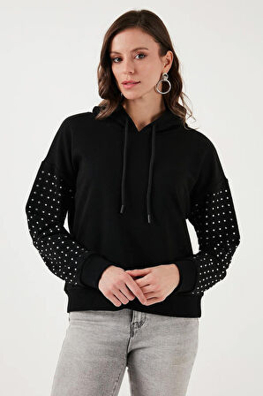 Taş Detaylı Sweat Siyah
