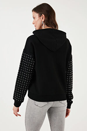 Taş Detaylı Sweat Siyah