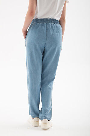 Beli Bağlamalı Lastikli Tencel Denim Pantolon A.Mavi