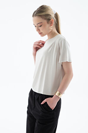 Dökümlü Viskon Crop Bluz Taş