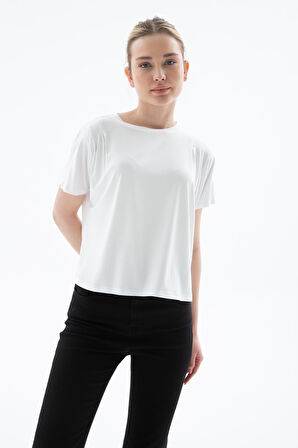 Dökümlü Viskon Crop Bluz Ekru