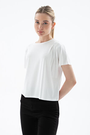 Dökümlü Viskon Crop Bluz Ekru