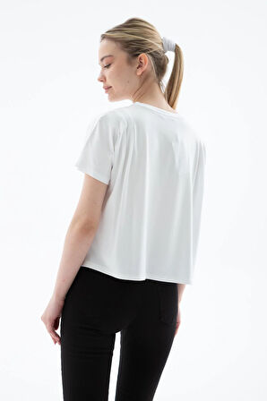 Dökümlü Viskon Crop Bluz Ekru