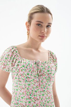 Kısa Kollu Elbise Pembe