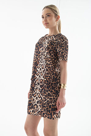 Desenli Elbise Leopar Desenli