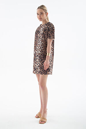 Desenli Elbise Leopar Desenli