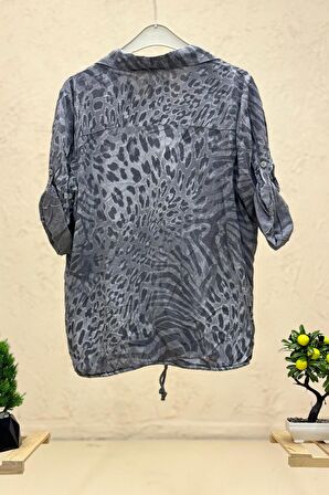 Batik Leopar Desen Pul Detaylı Vual Gömlek