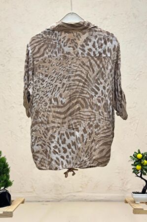 Batik Leopar Desen Pul Detaylı Vual Gömlek