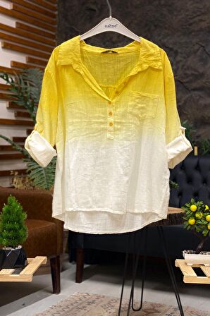 Batik Desen Yakılı Yarım Düğmeli Gömlek