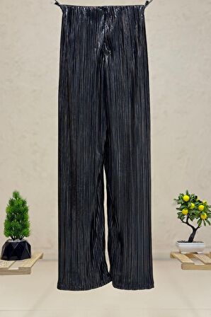 Yaldızlı Bel Latikli Fitilli Bol Paça Jarse Pantolon