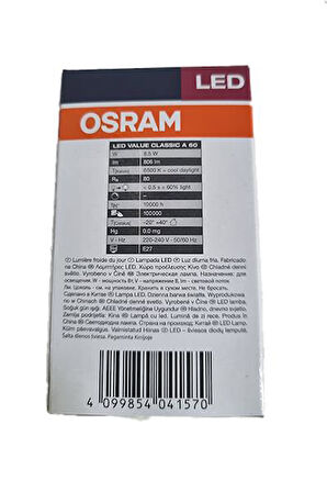 Osram Ledvance Value CLA 60 6500 Beyaz Işık  E27 8,5W Led Ampul