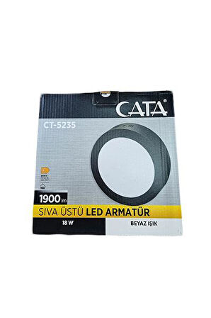 Cata CT-5235B 18W 6400K Beyaz ışık, Siyah Kasa Sıva Üstü Yuvarlak Led Panel