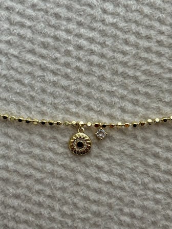 Taşlı Halka Charmlı Gold Halhal