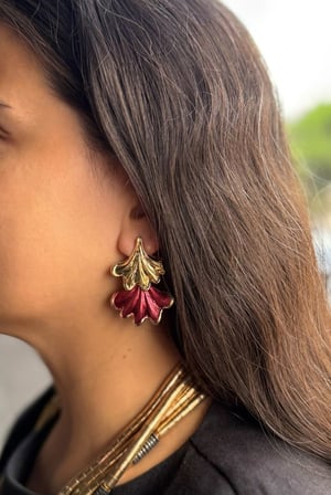 Bordo Gold Yaprak Küpe