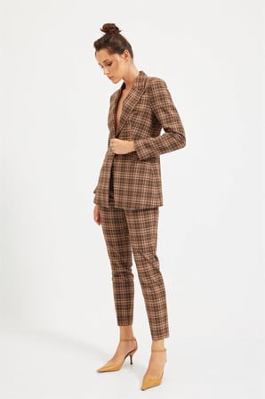 Kahve Ekose Blazer Pantolon Takım