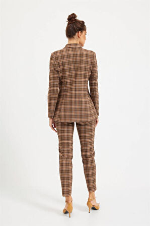 Kahve Ekose Blazer Pantolon Takım