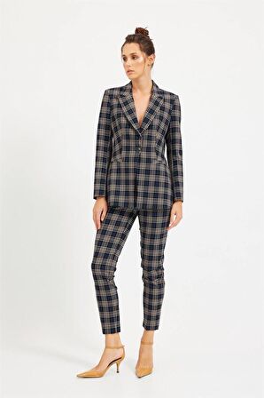 Siyah Ekose Blazer Pantolon Takım